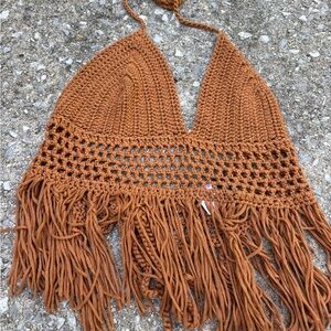 Windsor Brown Crochet Coverup with Fringe